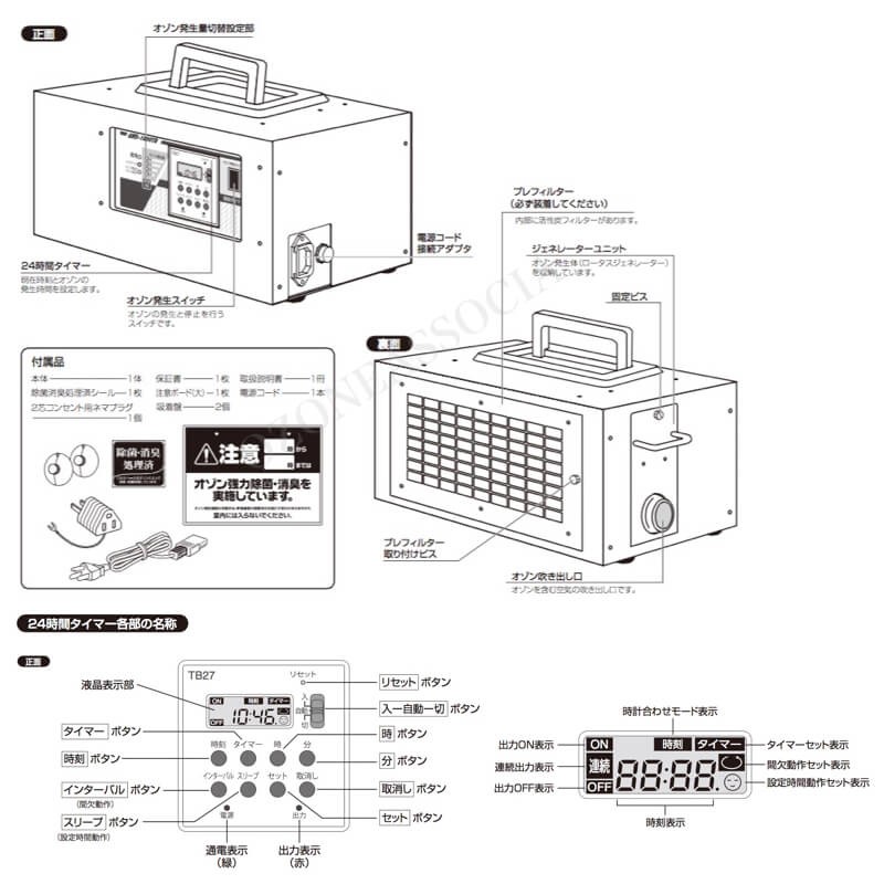 オゾン脱臭機 剛腕1000TR2 (24時間タイマー使用方式) GWD-1000TR2