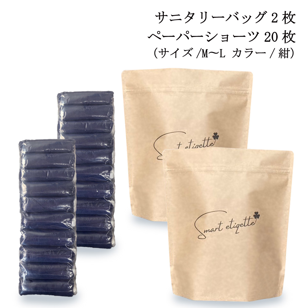 防災 非常用 下着 女性用 使い捨てペーパーショーツ サニタリーバッグ クラフトバッグ (スマートエチケット セット)  smart etiqette 袋2枚 ショーツ20枚 防臭 |  | 01