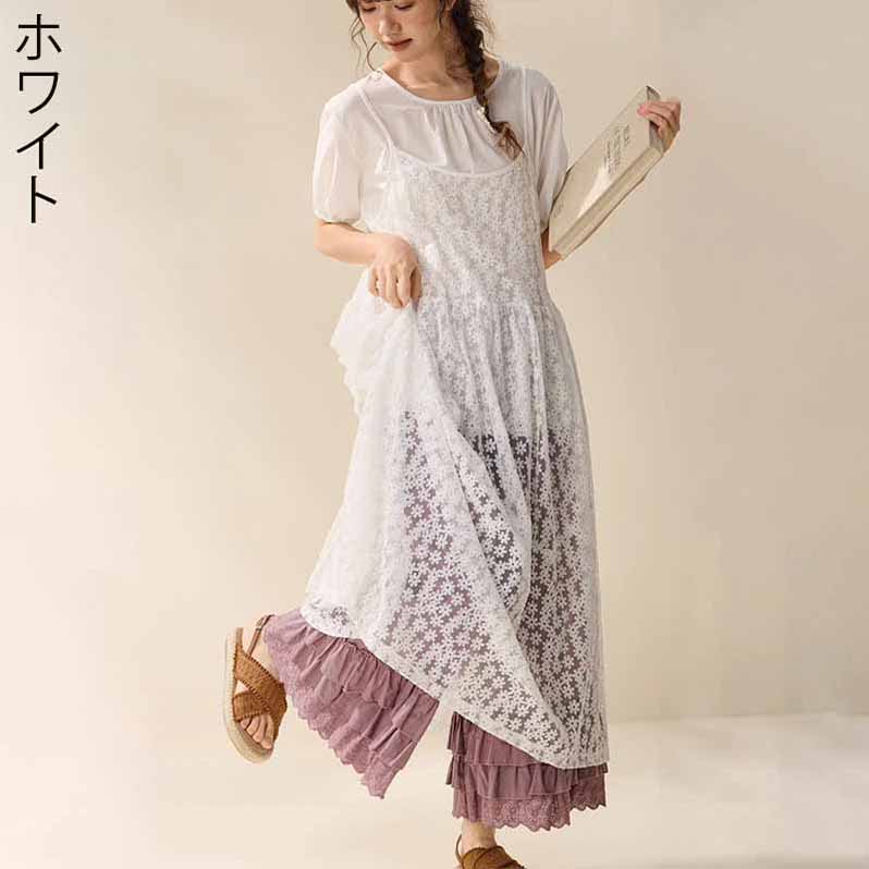 キャミ トップス レディース 春 シアー 透け感 花柄 キャミワンピ 重ね