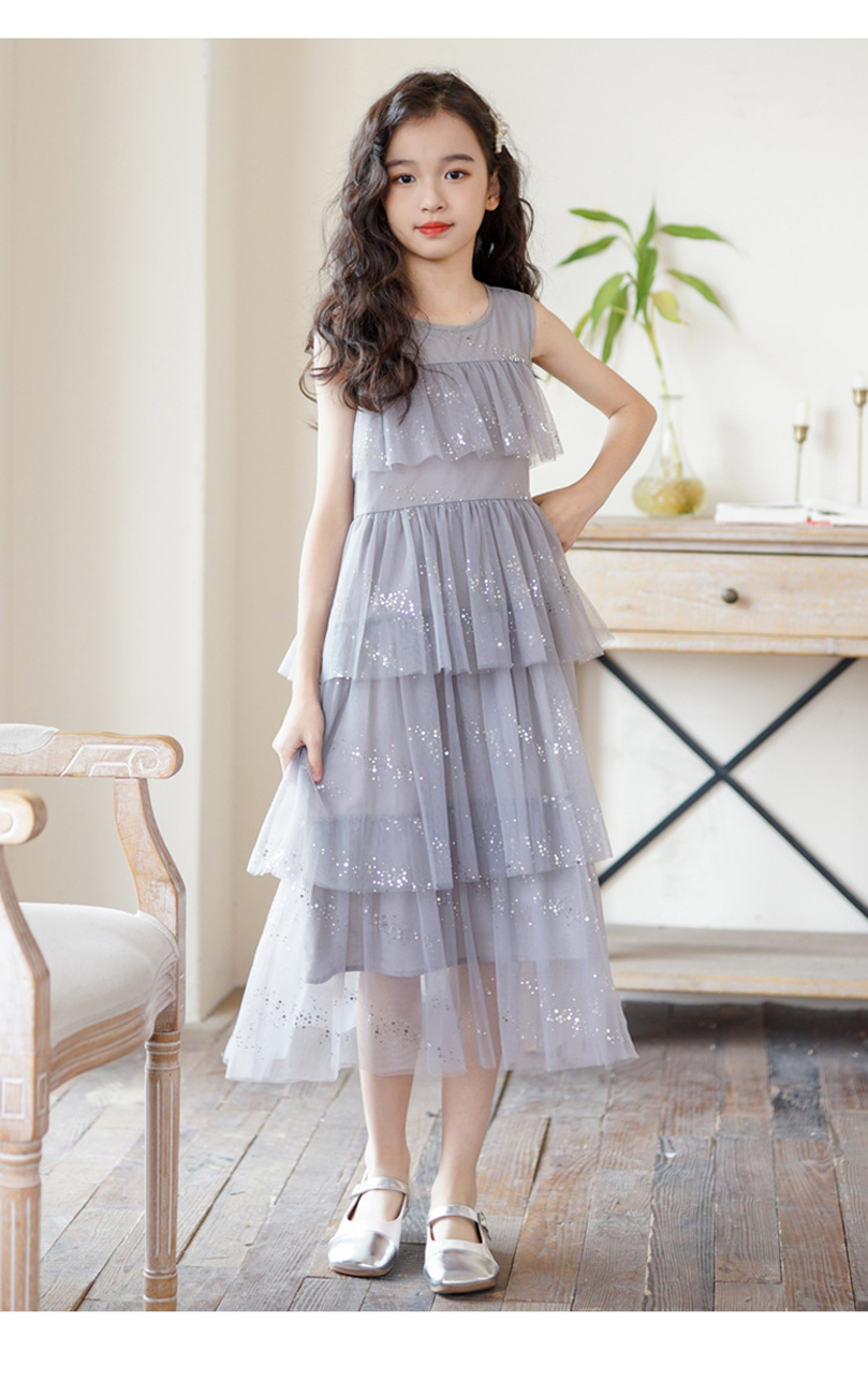 夏ワンピース ノースリーブフリルシフォンキッズ 女子ドレス