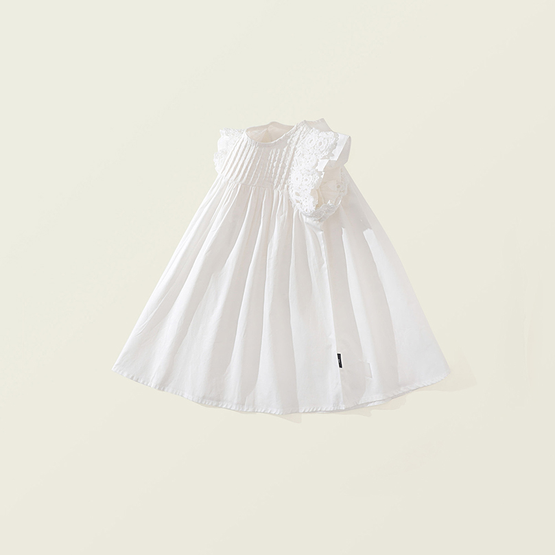 レースフリル袖ワンピース子供服 ホワイトノースリーブ子ども服 女の子