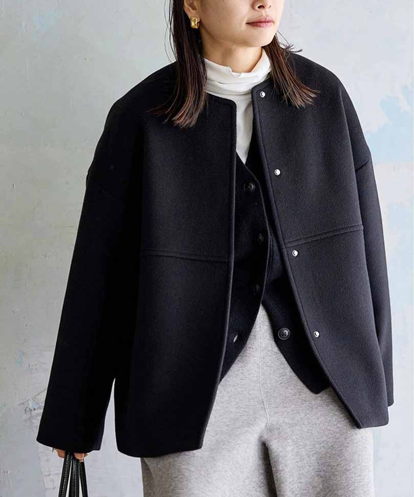 468u*美品 ジャスグリッティ ノーカラー 配色 ショート丈 ジャケット