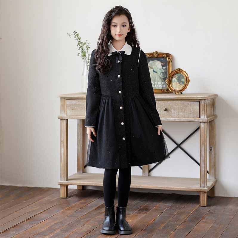 子供服ドレス 女の子 胸元のリボン 丸い可愛い白襟 フォーマル 入学式