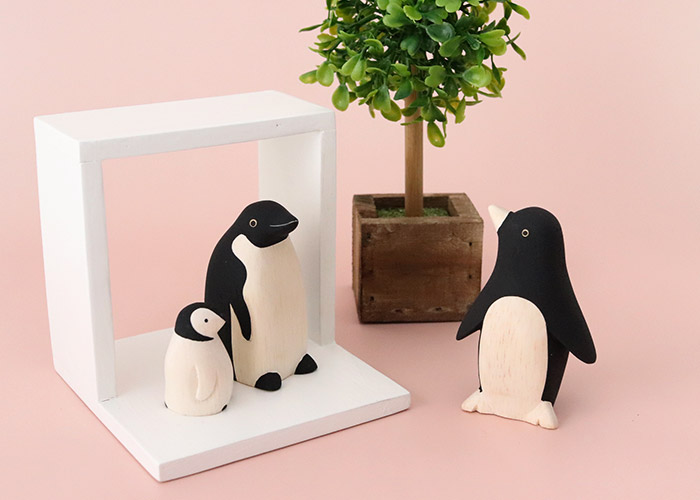 T-LABO polepole ぽれぽれ 木製 置物 ぽれぽれ親子 ペンギン子 : 北欧
