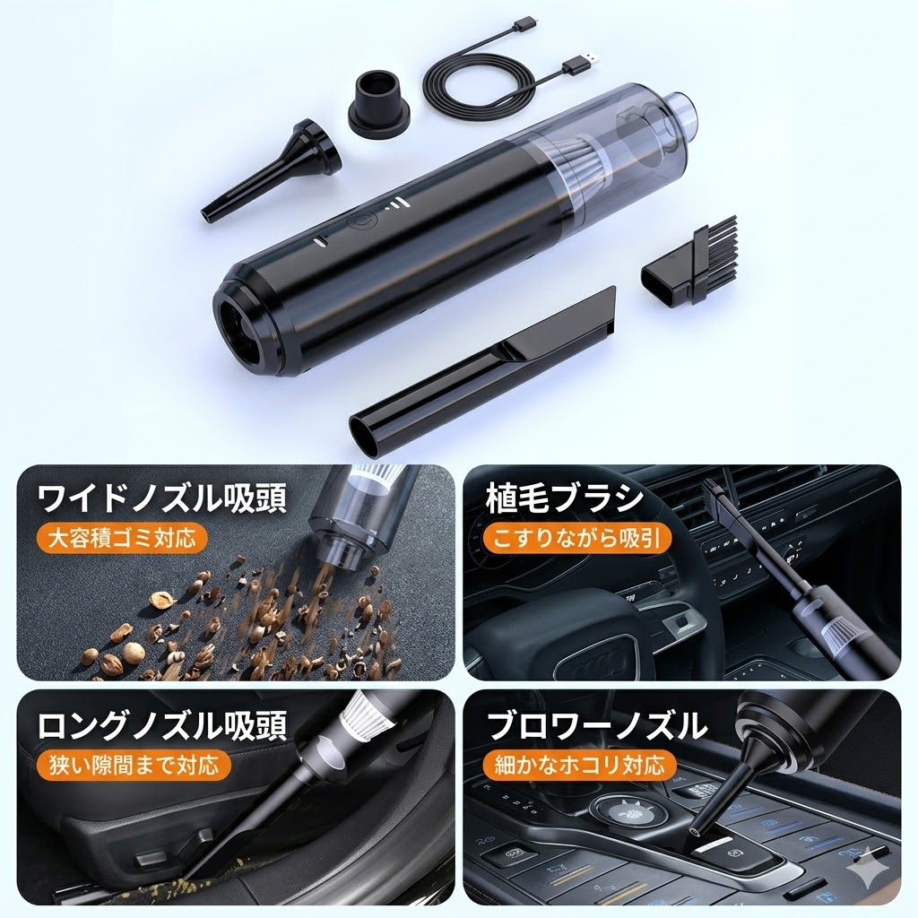 ハンディクリーナー 掃除機 コードレス 強力 吸引 45000Pa 車 車用