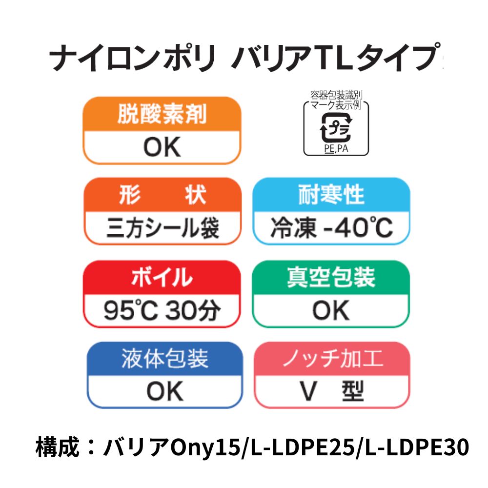 1ケース 3000枚入 ナイロンポリバリアTL 15-20 / 150×200mm 真空袋