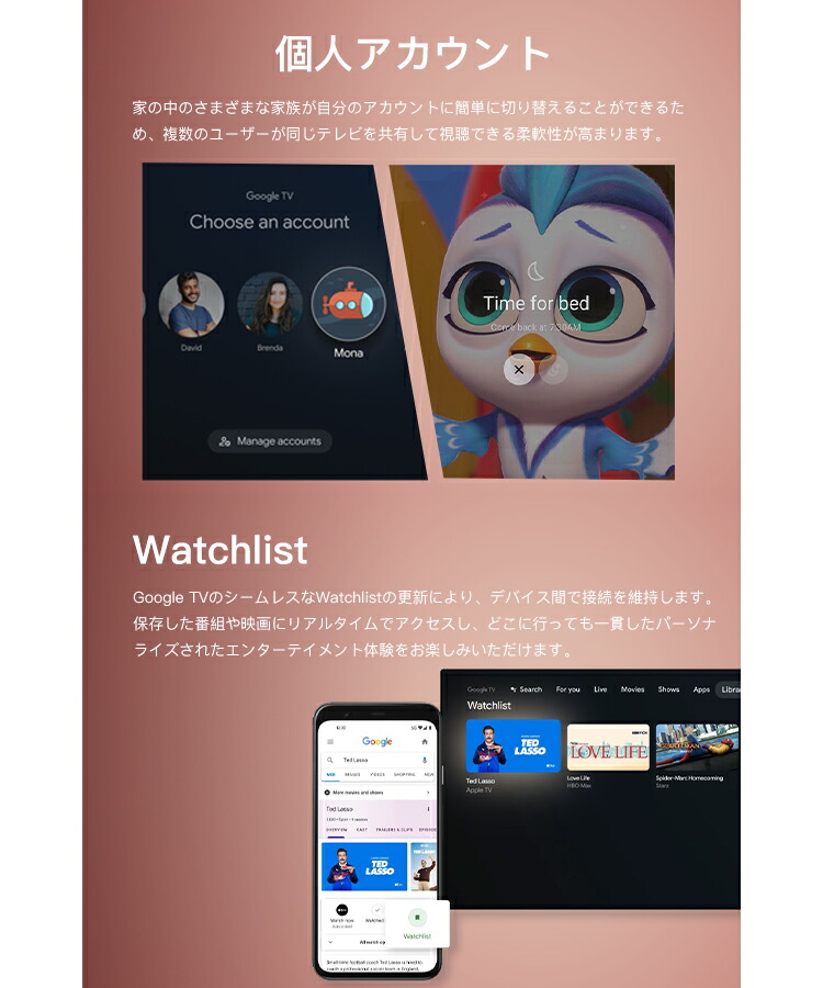 FPD チューナーレステレビ 55V型 4K Google TV ネット動画対応