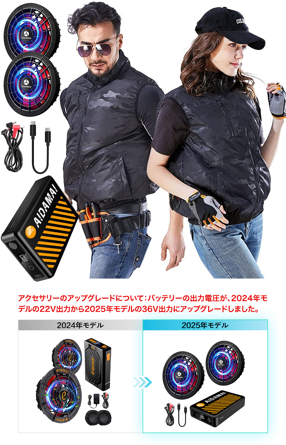 AIDAMAIファン付きベスト チタン 新作 夏作業服ベスト 36V高電圧