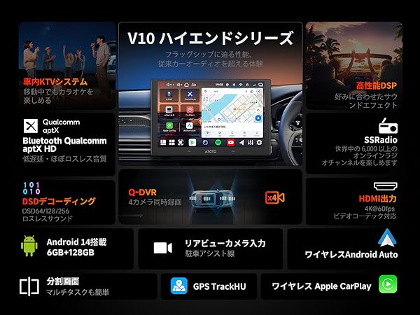 新型 Android14 10インチQLEDディスプレイオーディオ2DIN、AIカーナビ