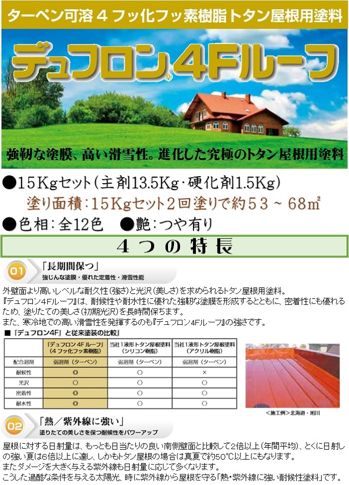 ニッペ デュフロン4Fルーフ 各色 15Kgセット/2液 油性 フッ素 屋根