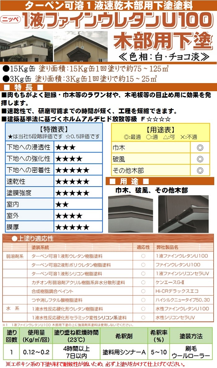 ニッペ 1液ファインウレタンU100木部下塗り(屋外用) 各色 ニッペ 1液ファインウレタンU100木部下塗り(屋外用) 各色