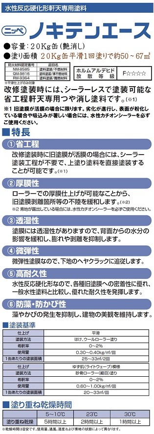 ニッペ ノキテンエース 白 艶消し 20Kg缶/１液 水性 骨材入り 日本