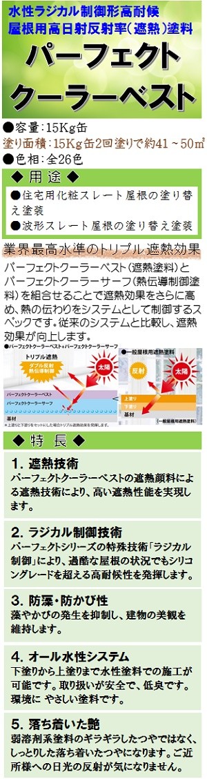 ニッペ パーフェクトクーラーベストＡランク 各色 １５Ｋｇ缶/１液 水性 遮熱 ラジカル 屋根 艶有り 日本ペイント : z3341-z3348 :  ペイントアシスト ラッキー - 通販 - Yahoo!ショッピング