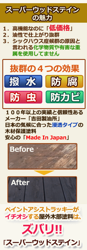 送料無料/注ぎ口（ベロ）付き/スーパーウッドステイン（屋外用）小分け 各色 ８L缶/キシラデコール同等品/1液 油性 木目生かす 浸透性 吉田製油所  :34130:ペイントアシスト ラッキー - 通販 - Yahoo!ショッピング