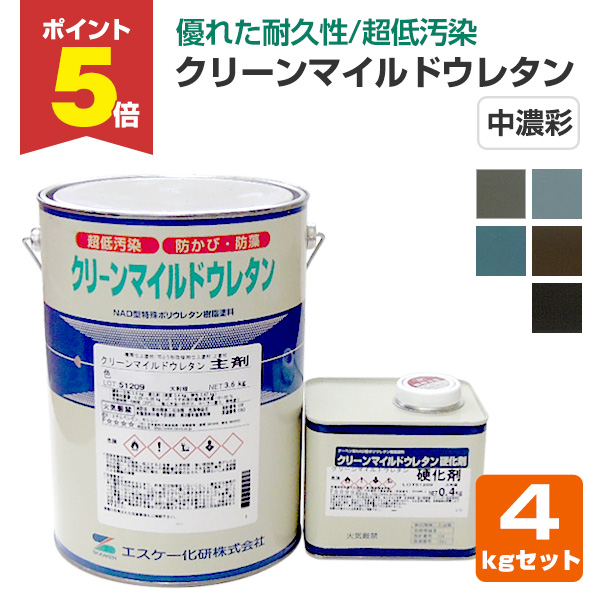 P5倍！】 クリーンマイルドウレタン 艶有 中濃彩色 4kgセット （超低