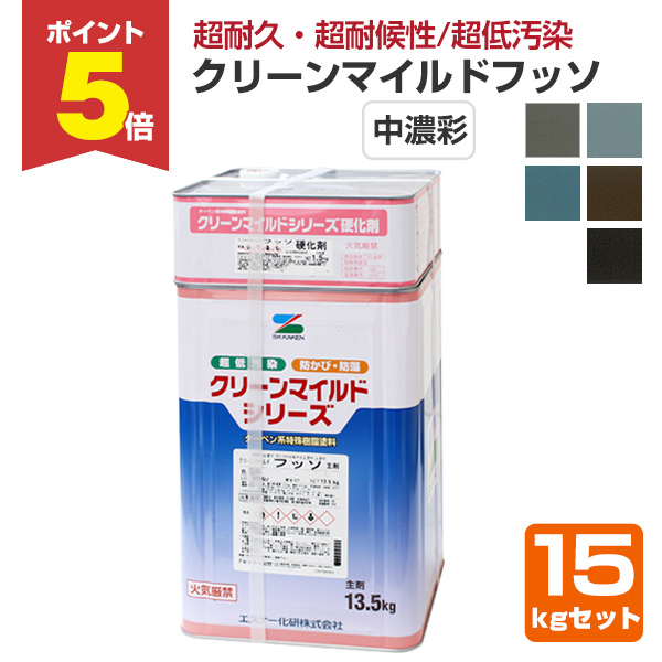 P5倍！】 クリーンマイルドフッソ 艶有 中濃彩色 15kgセット （超低 