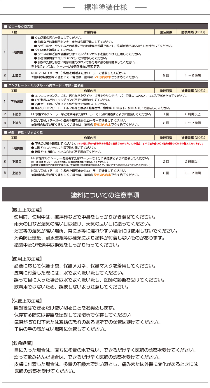 標準塗装仕様・注意事項