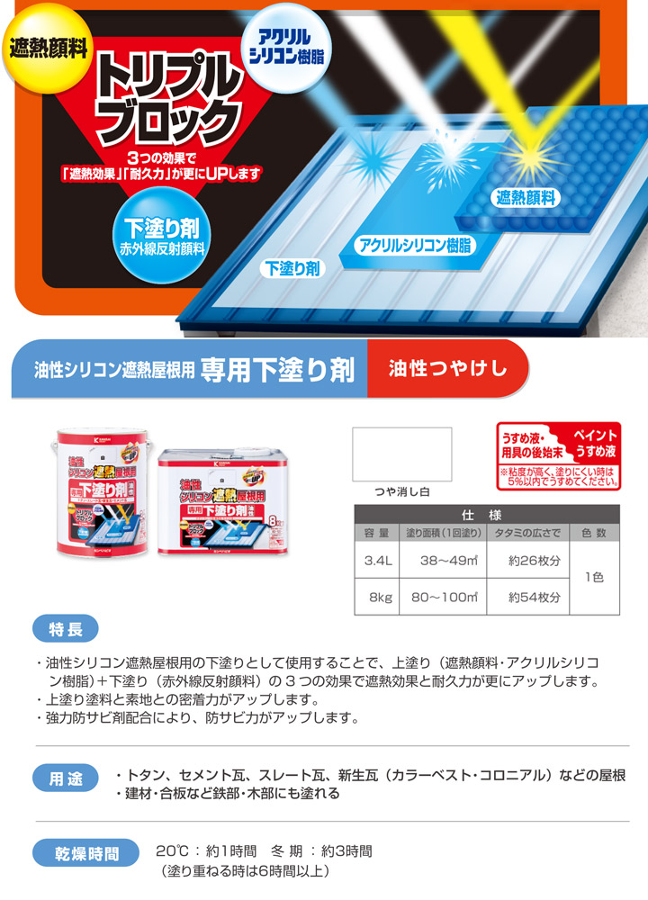 油性シリコン遮熱屋根用 専用下塗り剤 白 8kg （カンペハピオ/塗料 