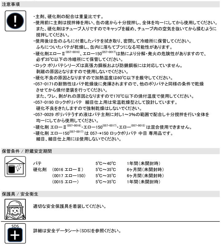 057-0017 ロックポリパテ （硬化剤）　エロー150とは