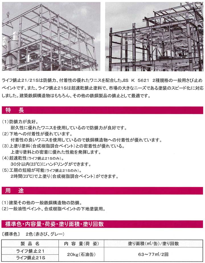BONUS+5%】 ライフ錆止21S 超速乾 グレー 20kg （アトミクス/錆止め
