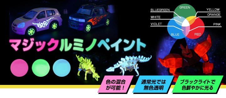 マジックルミノペイント 50g×3色セット (シンロイヒ/水性透明発光塗料) 関連画像1
