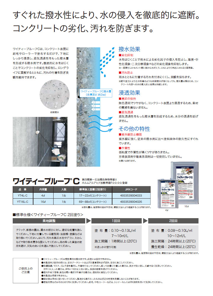 ワイティープルーフ Ｃ 4L ABC商会 紫外線カット 浸透性 撥水剤