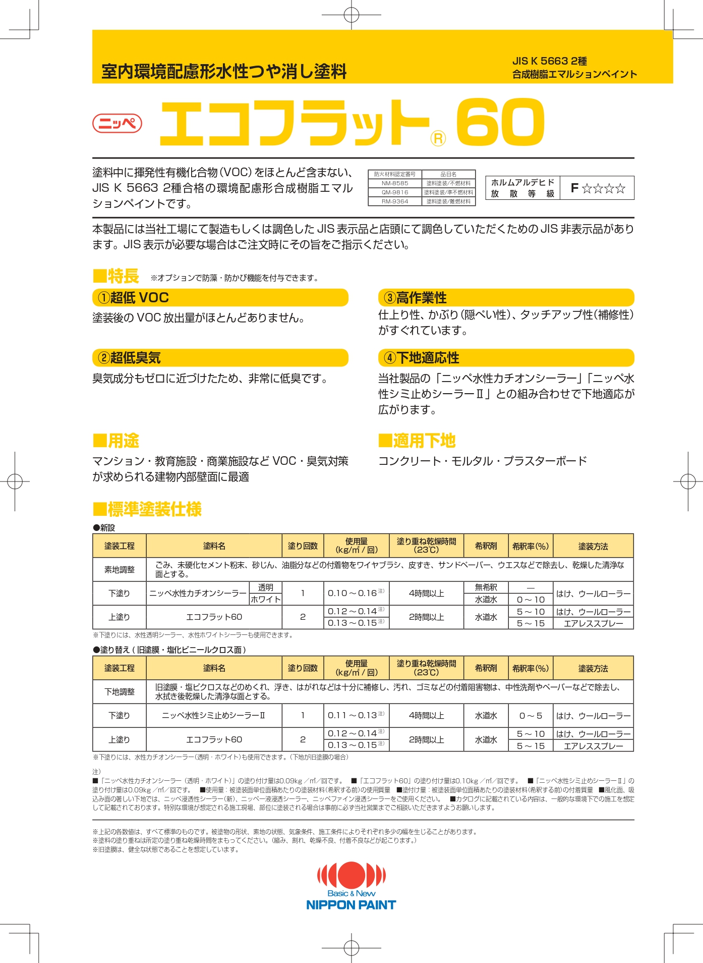 エコフラット60 白(ホワイト) 20kg 室内環境配慮形 屋内用 艶消水性塗料 日本ペイント 関連画像1