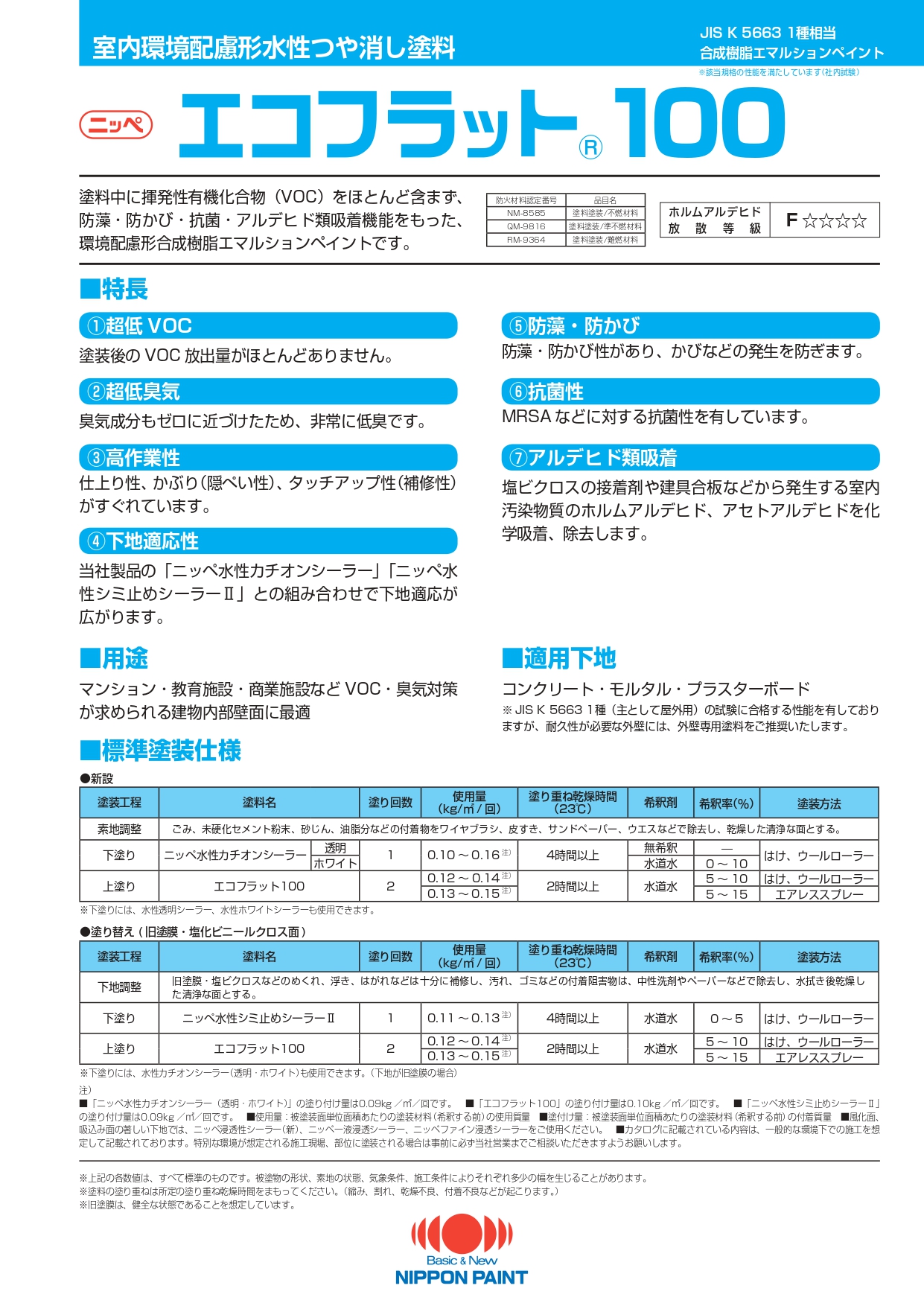 エコフラット100 白（ホワイト） 20kg 室内環境配慮形 屋内用 艶消水性