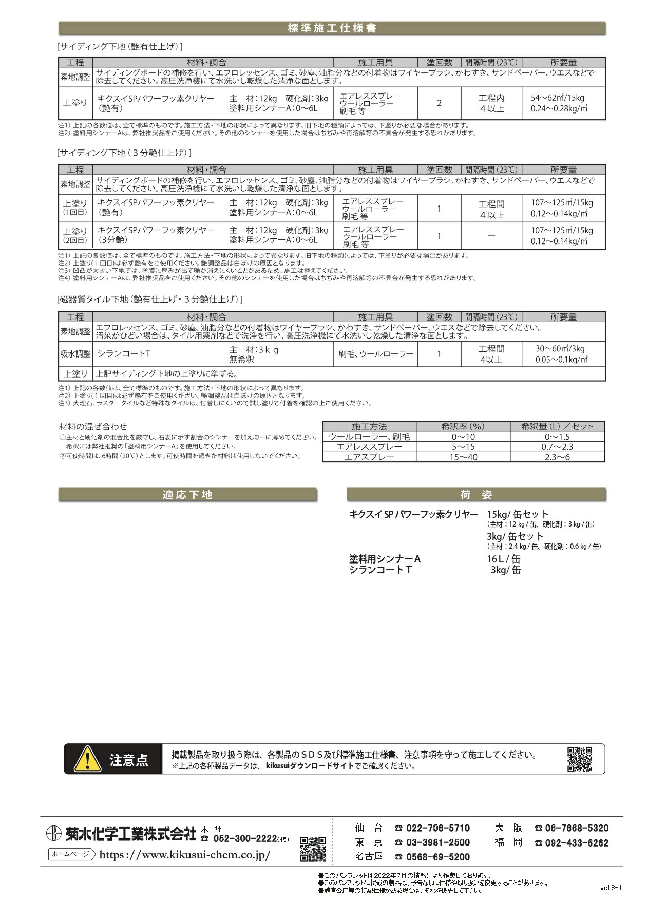 キクスイ SPパワーフッ素クリヤー つや有り／３分艶 15kgセット ２液弱