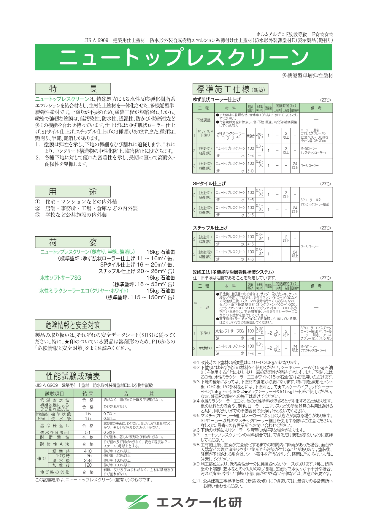 エスケー化研 ニュートップレスクリーン つや有り／5分艶(半艶)／艶