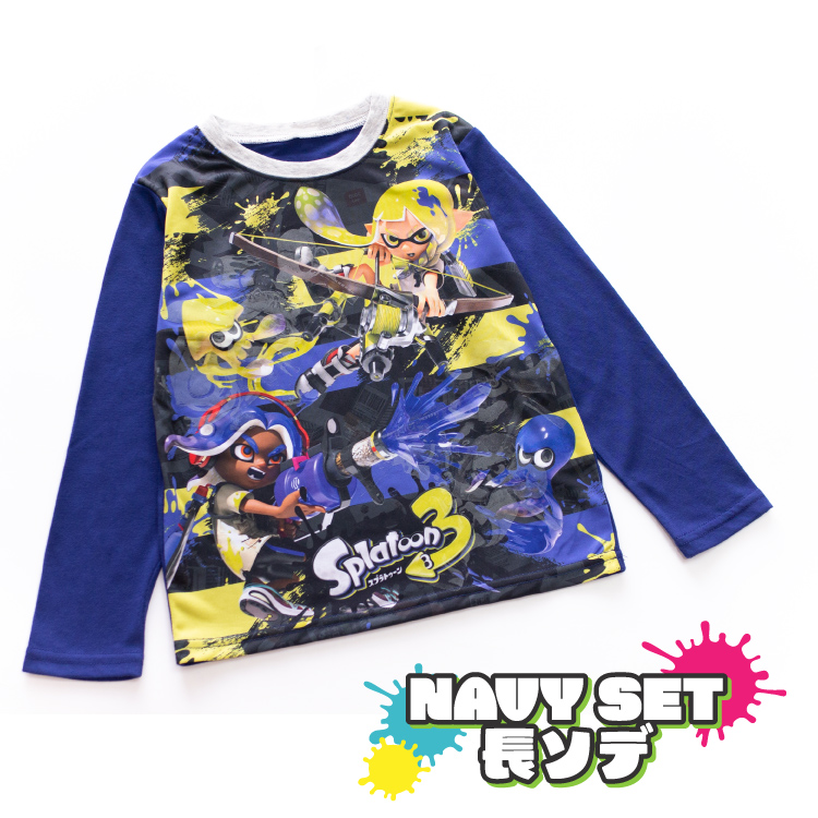 スプラトゥーン3 寝ても覚めても光るパジャマ 男の子 長袖 半袖 2TOPS 薄くて軽い！快適Tシャツ素材天竺 ネイビー グレー メール便なら 送料無料｜pajama｜10