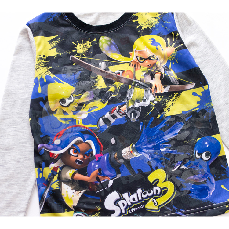 スプラトゥーン3 寝ても覚めても光るパジャマ 男の子 長袖 半袖 2TOPS 薄くて軽い！快適Tシャツ素材天竺 ネイビー グレー メール便なら 送料無料｜pajama｜17