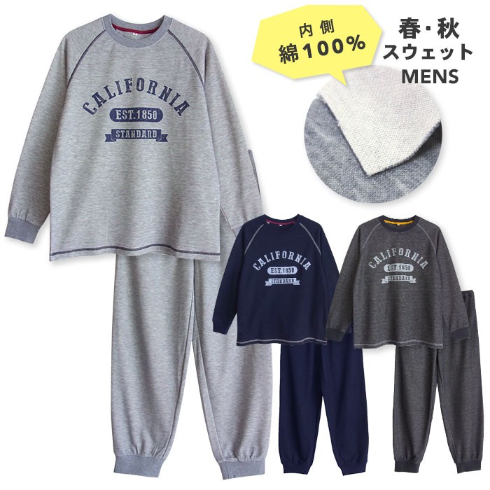 パジャマ メンズ 春 秋 長袖 内側が綿100 スウェット セットアップ ルームウェア リブ仕様 アメカジプリント M L Ll パジャマ屋さん 通販 Yahoo ショッピング