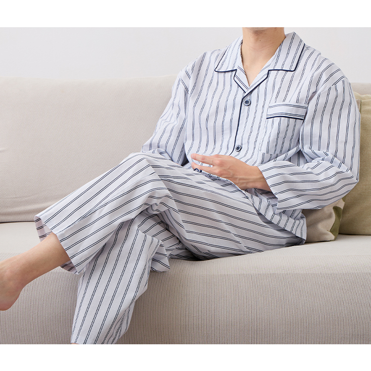 パジャマストライプジャケット パジャマ メンズ 長袖 前開き 綿 薄手 上下セット 寝巻き ルームウェア