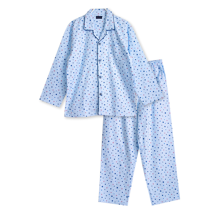 パジャマ メンズ 綿100％ 長袖 冬 前開き ボタン ネル起毛 星柄 M L LL