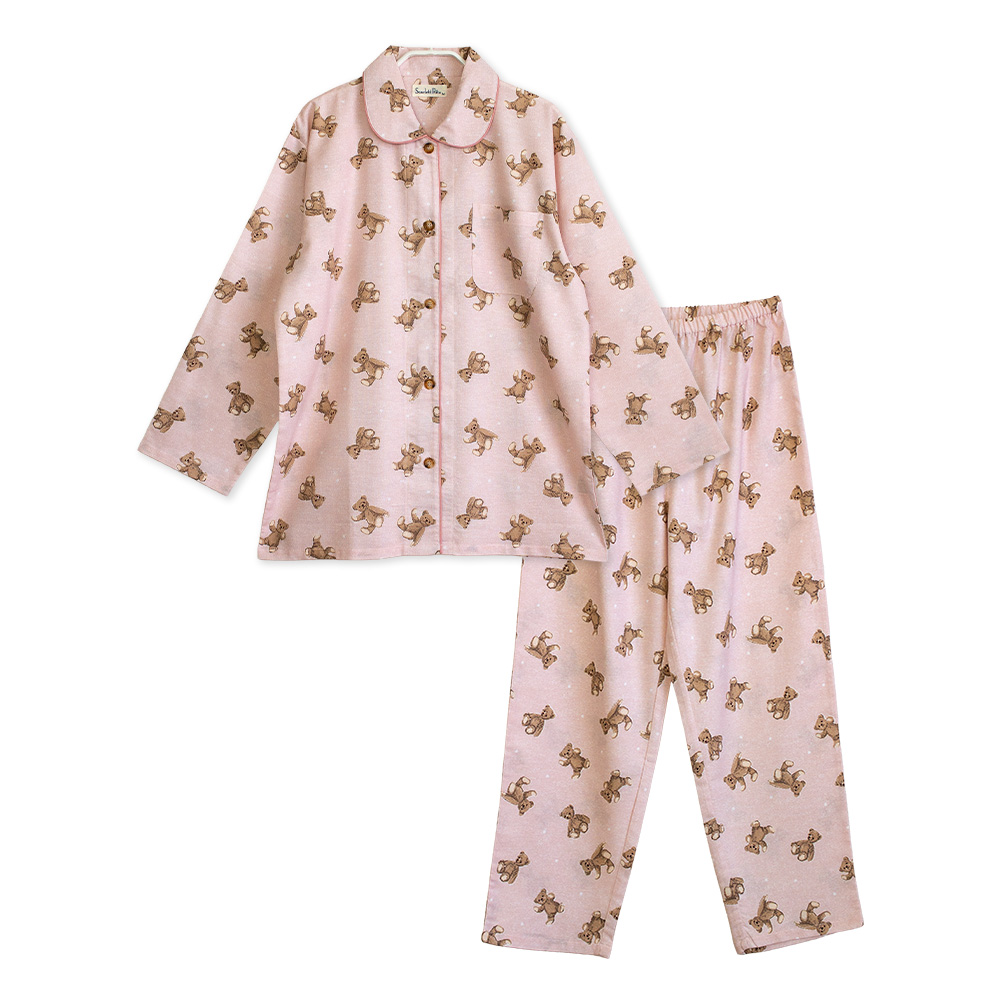 パジャマ レディース 綿100％ 長袖 春 秋 前開き ボタン くま柄 親子