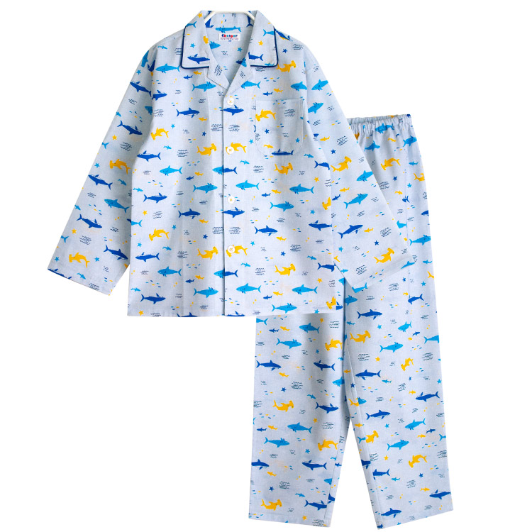 パジャマ キッズ 男の子 綿100％ 長袖 春 夏 秋 前開き ボタン 水族館