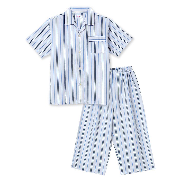 パジャマ キッズ ボーイズ 夏 半袖 綿100％ 子供 前開き 薄手のシャツ 男の子 ストライプ柄 ...