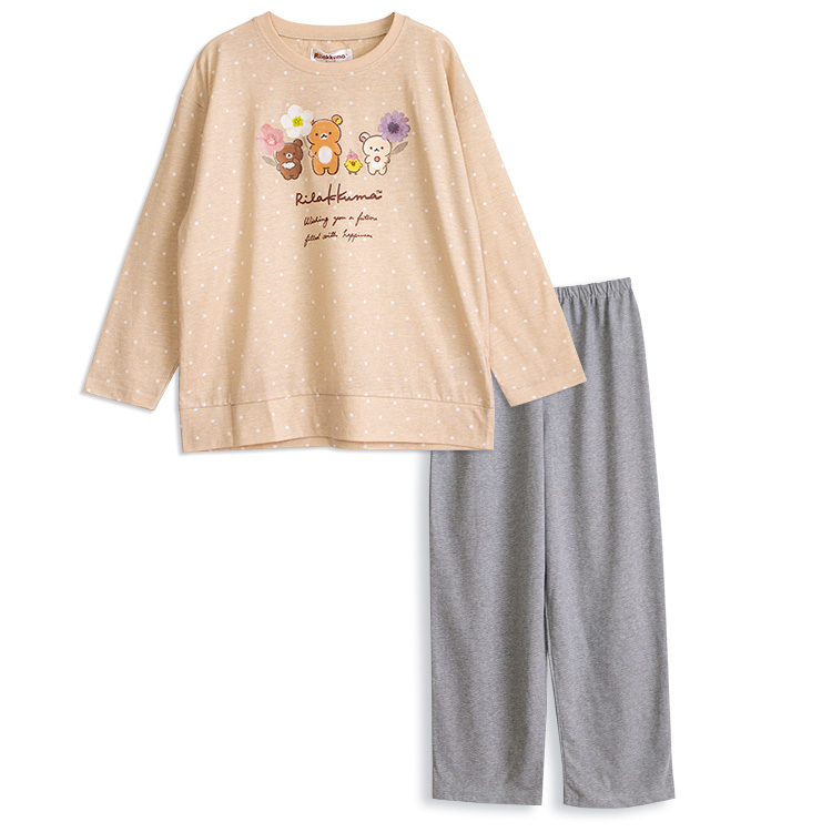 リラックマ パジャマ キッズ 女の子 長袖 春 秋 Tシャツ素材 グリーン