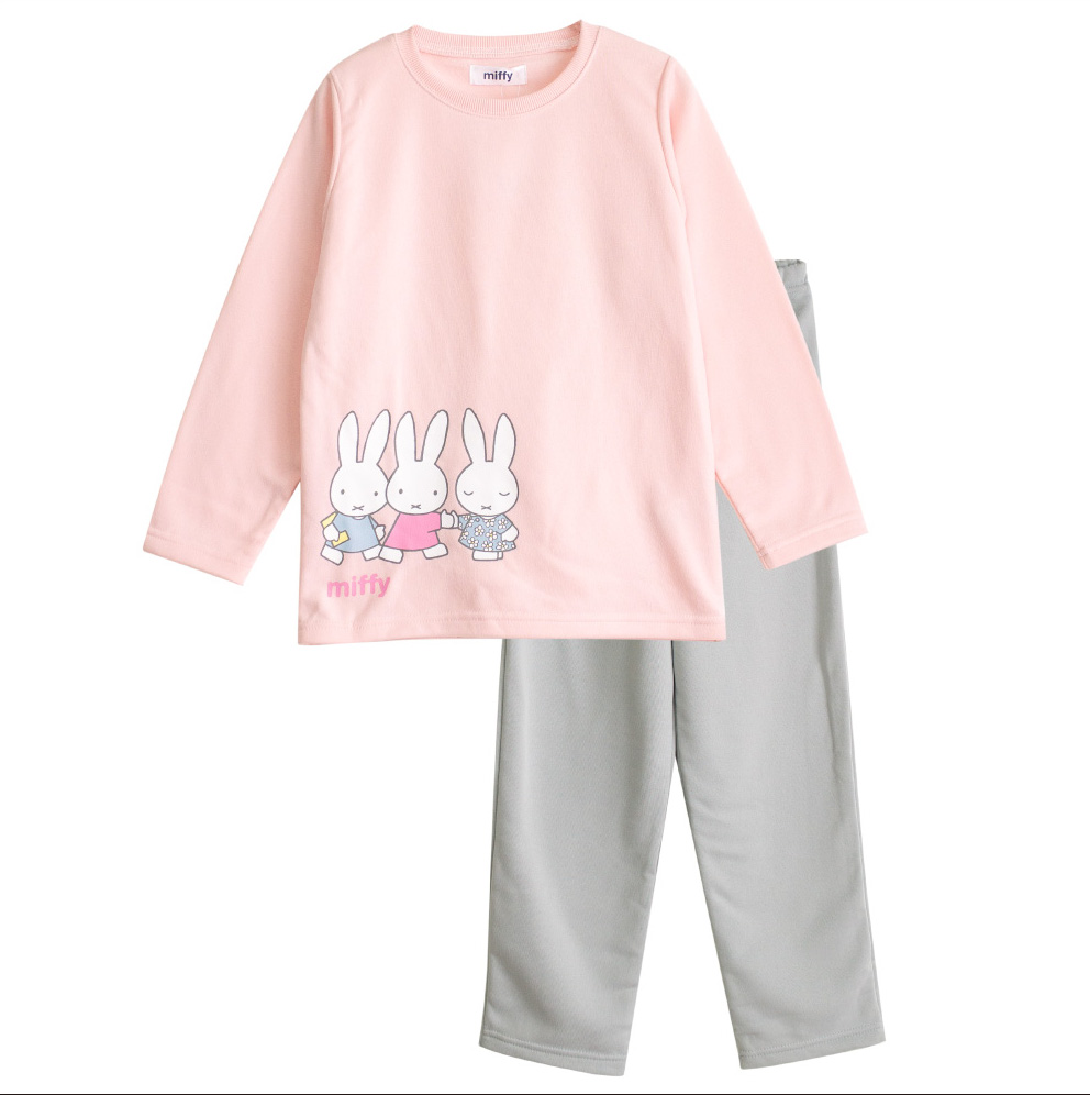 miffy ミッフィー パジャマ 女の子 長袖 秋 冬 裏起毛 シャギー スウェット プリント ピンク ネイビー 100 110 120 130  140 150 160 子供 キッズ ガールズ