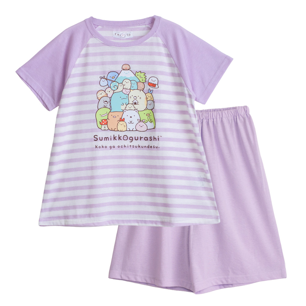 すみっコぐらし パジャマ 女の子 半袖 夏 天竺 Tシャツ素材 パープル