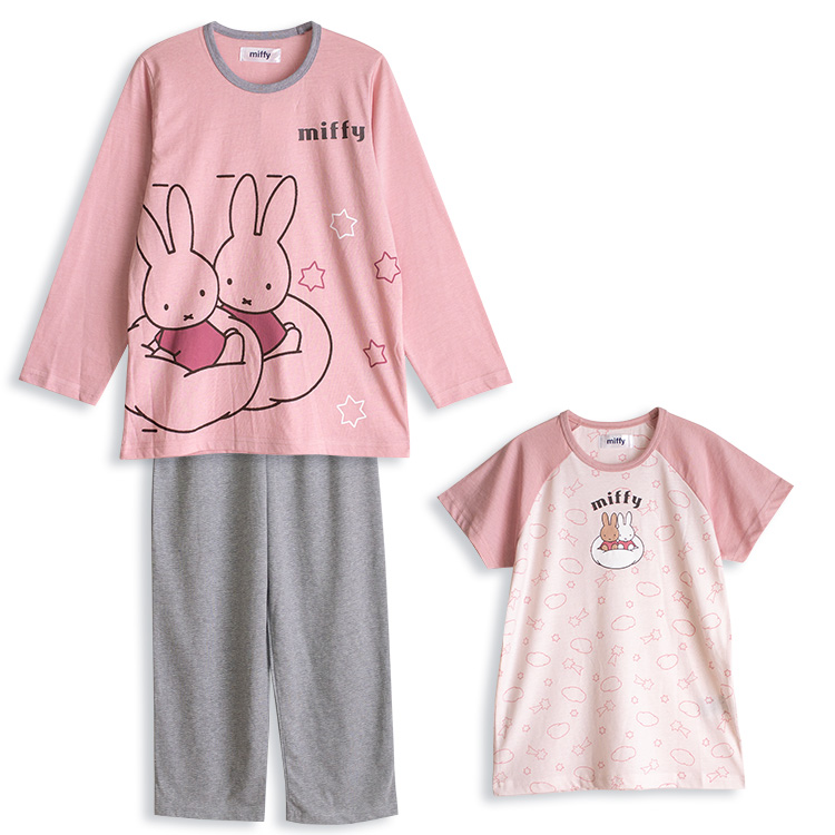 miffy ミッフィー パジャマ キッズ 女の子 長袖 半袖 春 夏 秋 Tシャツ素材 ピンク パープル 100 110 120 130 140  150 160 子供 ガールズ ジュニア