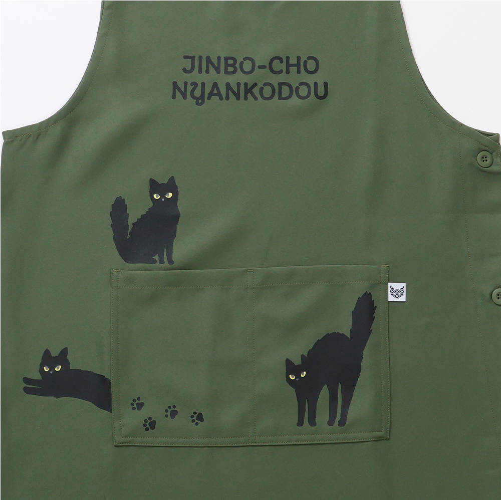 アンソロジー猫LOGOエプロン エプロン デニム 猫 ネコ柄 ネコまるけ ネコザワさん 刺しゅう 先染め