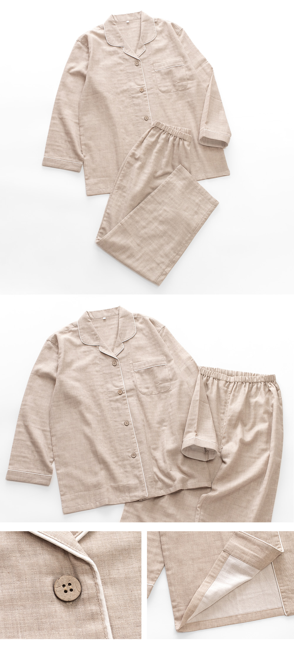 パジャマ レディース 綿100％ ダブルガーゼ 長袖 春 夏 初秋 前開き シャツ 無地 S M L LL 3L かわいい おそろい ペア プレゼント 母の日 |  | 20