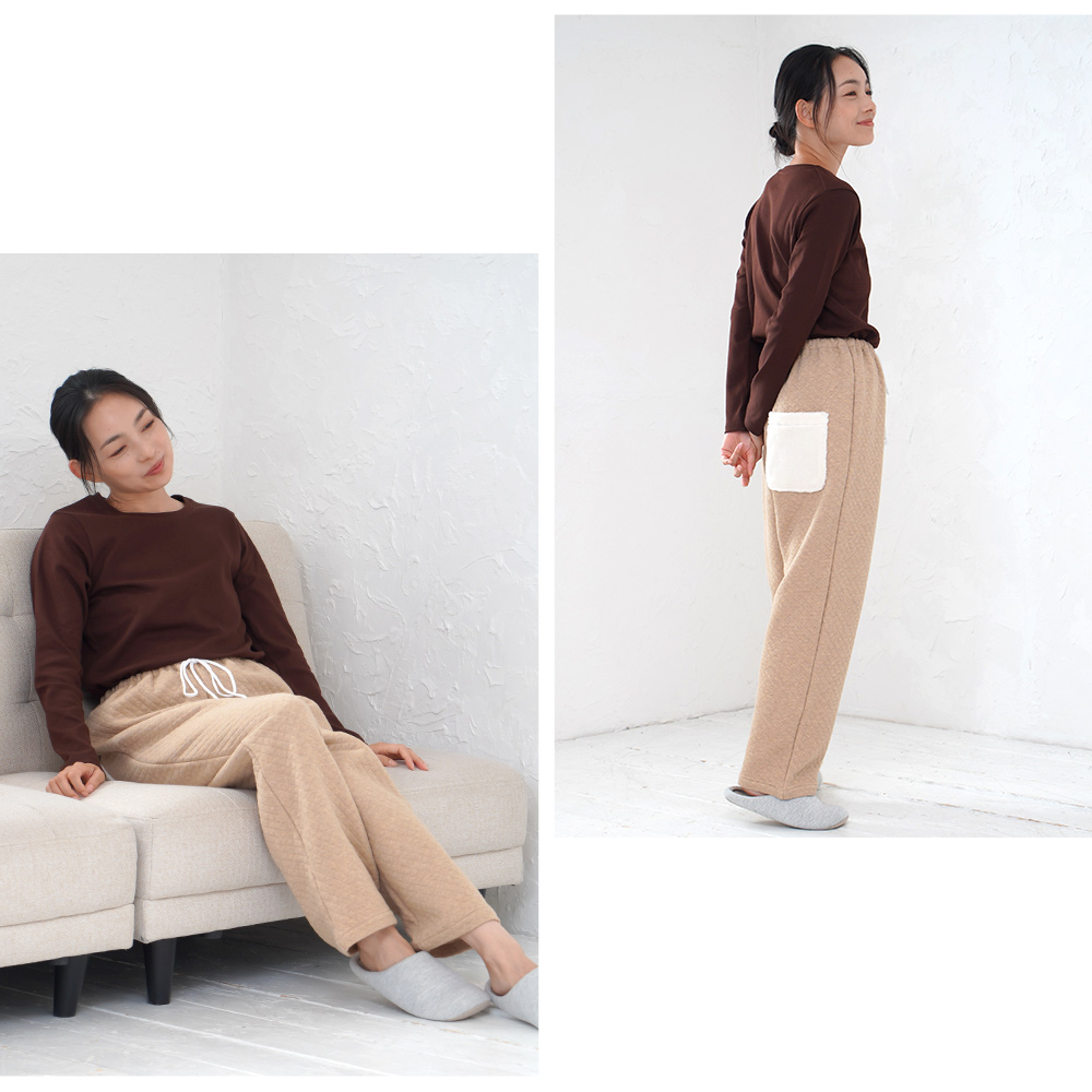 オーガニックコットンキルト ルームパンツ パジャマ あったかルーム