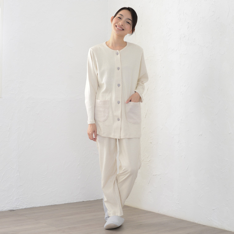 癒しのパジャマ 洛陽染めレディースパジャマ 冬春秋オーガニックコットン 2重ニット 綿 天然染色 前開き お肌の弱い方にお薦め 肌にやさしい 母の日 0315 |  | 01