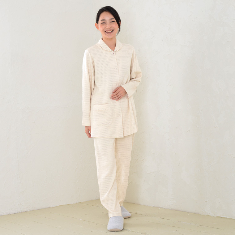 癒しのパジャマ 洛陽染めパジャマ レディース 冬春秋オーガニックコットン 2重ニット 綿 天然染色 衿付き前開き敏感肌にお薦め 母の日 0330 |  | 01