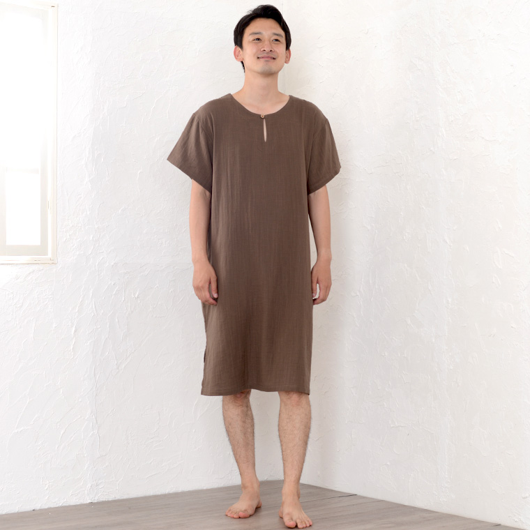 パジャマ メンズ 夏 半袖 かぶり ダブルガーゼ素材 超快適解放感抜群のスリーパー 半開き 吸汗、即乾、上質国産ガーゼ素材 日本製 父の日 ギフト 0701_3