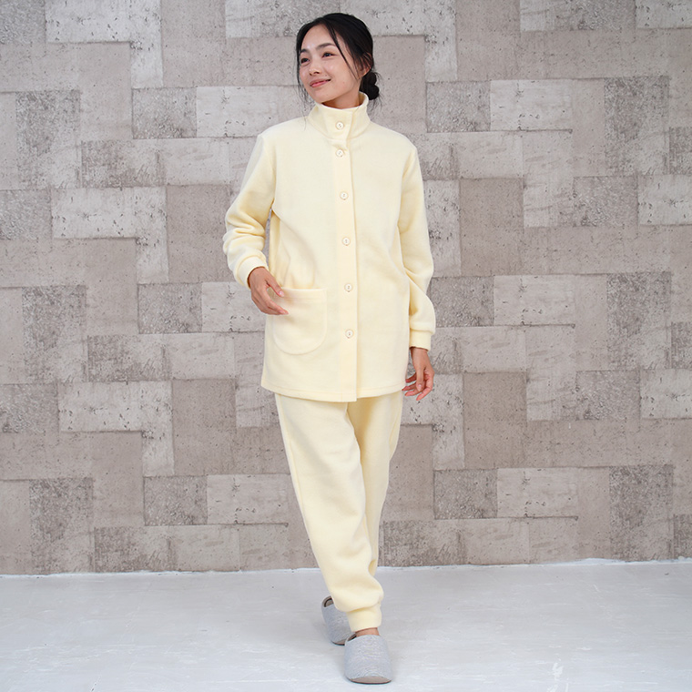 日本製 フリース パジャマ レディース 冬 前開き タートルネック 長袖