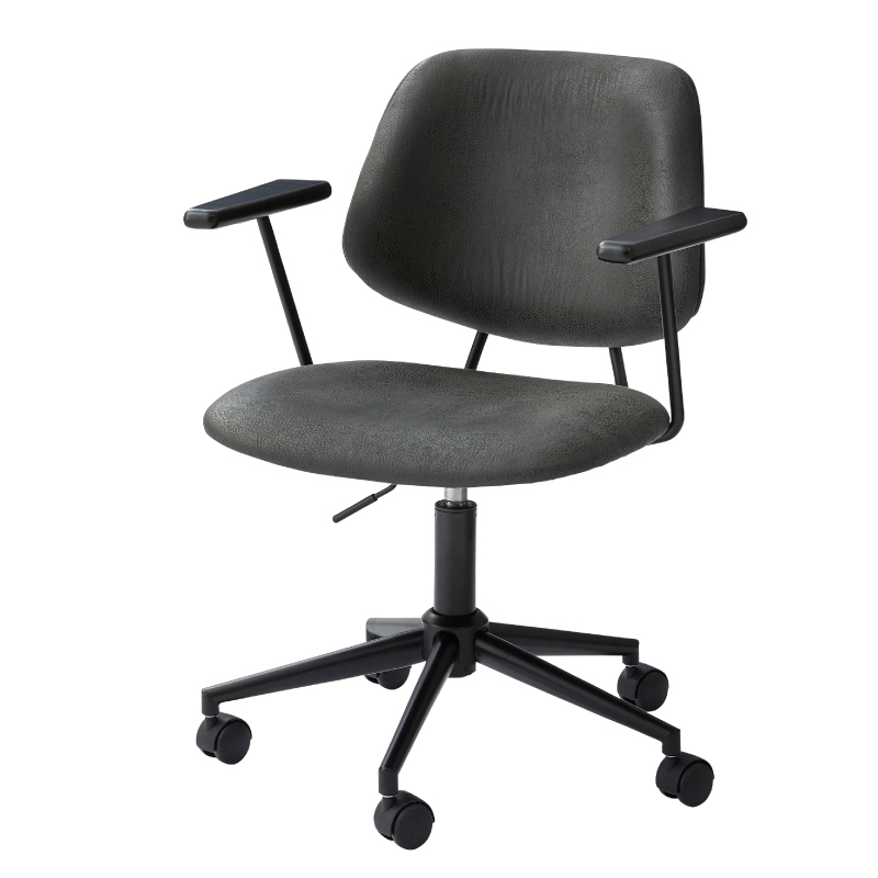 デスクチェア オフィスチェア チェア 椅子 おしゃれ キャスター 回転 昇降 高さ調節 肘付き シンプル モダン 黒 ブラック クッション スチール  レザー